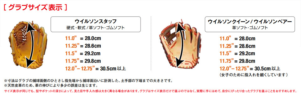 ウィルソンサイズ表