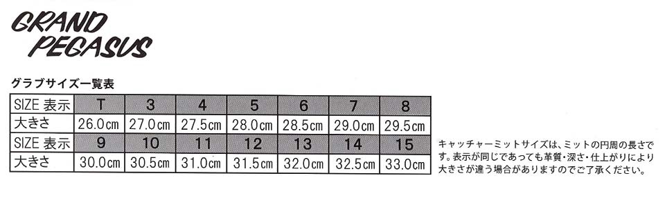 ワールドペガサスサイズ表